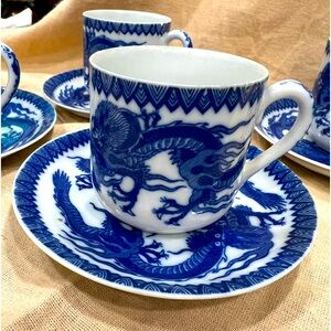 Japanese tea set with cups and saucers.